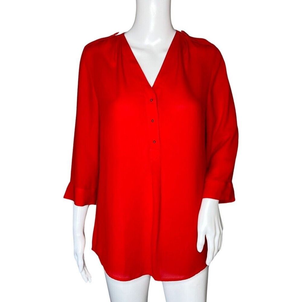 Express Shirt Womens XS Red Popover Ruffle Sleeve Office Career Casual Versatile